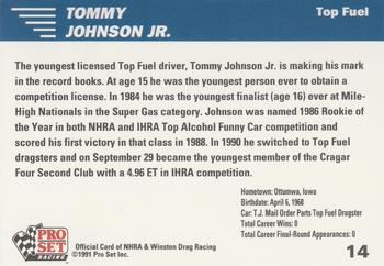 1991 Pro Set NHRA #14 Tommy Johnson Jr. Back