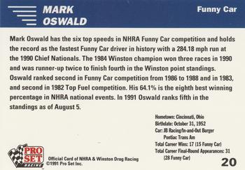 1991 Pro Set NHRA #20 Mark Oswald Back