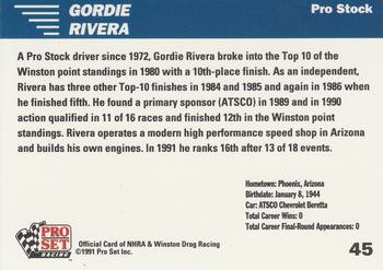 1991 Pro Set NHRA #45 Gordie Rivera Back