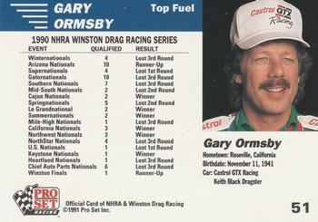 1991 Pro Set NHRA #51 Gary Ormsby's Car Back