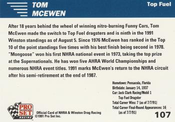1991 Pro Set NHRA #107 Tom McEwen Back