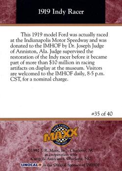 1992 Maxx IMHOF #35 1919 Indy Racer Back