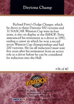 1992 Maxx IMHOF #36 Richard Petty's Car Back