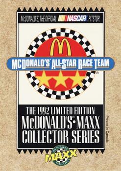 1992 Maxx McDonald's All-Star Race Team #NNO Cover Card Front