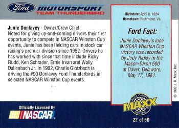1992 Maxx Ford Motorsport #22 Junie Donlavey Back