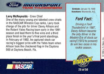 1992 Maxx Ford Motorsport #25 Larry McReynolds Back