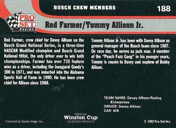 1992 Pro Set #188 Red Farmer / Tommy Allison Jr. Back