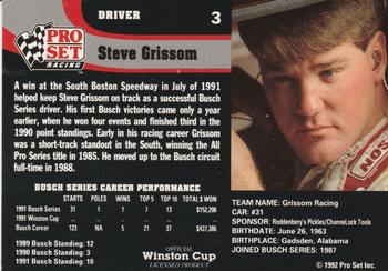 1992 Pro Set #3 Steve Grissom Back