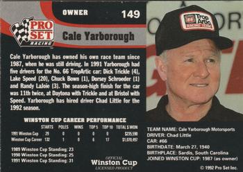 1992 Pro Set #149 Cale Yarborough Back