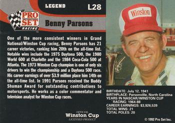 1992 Pro Set - Legends #L28 Benny Parsons Back