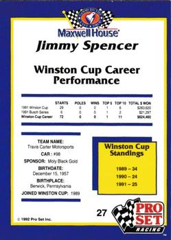1992 Pro Set Maxwell House #27 Jimmy Spencer Back