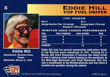 1992 Pro Set NHRA #5 Eddie Hill Back