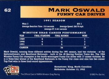 1992 Pro Set NHRA #62 Mark Oswald Back