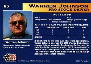 1992 Pro Set NHRA #65 Warren Johnson Back