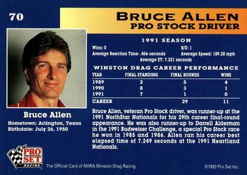 1992 Pro Set NHRA #70 Bruce Allen Back