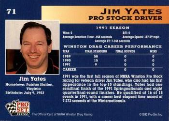 1992 Pro Set NHRA #71 Jim Yates Back