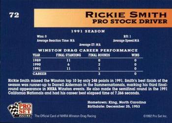 1992 Pro Set NHRA #72 Rickie Smith Back