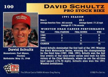 1992 Pro Set NHRA #100 David Schultz Back