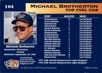1992 Pro Set NHRA #104 Michael Brotherton's Car Back