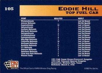 1992 Pro Set NHRA #105 Eddie Hill Back