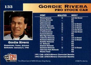 1992 Pro Set NHRA #133 Gordie Rivera's Car Back