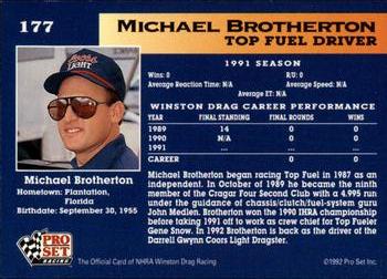 1992 Pro Set NHRA #177 Michael Brotherton Back