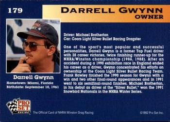 1992 Pro Set NHRA #179 Darrell Gwynn Back