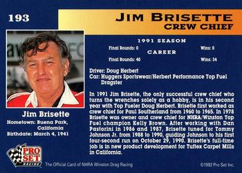 1992 Pro Set NHRA #193 Jim Brissette Back