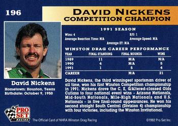 1992 Pro Set NHRA #196 David Nickens' Car Back