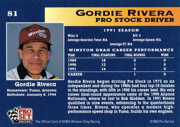 1992 Pro Set NHRA #81 Gordie Rivera Back