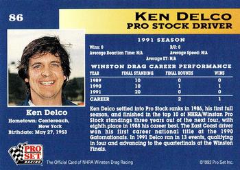 1992 Pro Set NHRA #86 Kenny Delco Back
