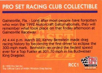 1992 Pro Set Racing Club #RCC1 Kenny Bernstein's Car Back