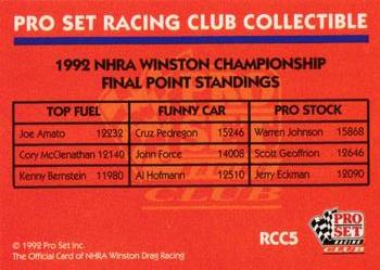 1992 Pro Set Racing Club #RCC5 Joe Amato / Cruz Pedregon / Warren Johnson Back