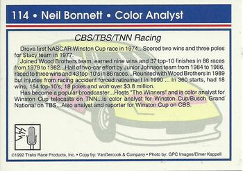 1992 Traks #114 Neil Bonnett Back