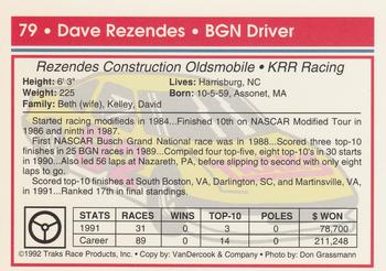 1992 Traks #79 Dave Rezendes Back