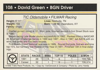 1992 Traks #108 David Green Back
