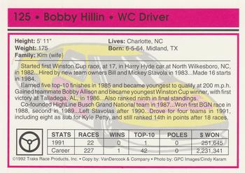 1992 Traks #125 Bobby Hillin Jr. Back