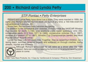 1992 Traks #200 Richard Petty / Lynda Petty Back