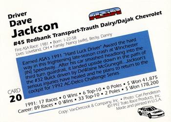 1992 Traks ASA #20 Dave Jackson Back