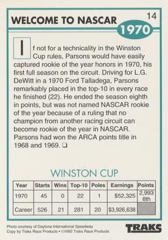 1992 Traks Benny Parsons #14 Welcome To NASCAR Back