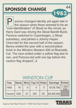 1992 Traks Benny Parsons #44 Sponsor Change Back