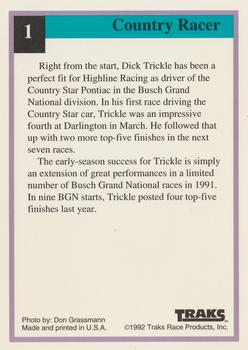 1992 Traks Country Star Racing #1 Dick Trickle Back