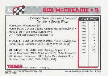 1992 Traks Dirt #12 Bob McCreadie Back
