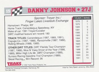 1992 Traks Dirt #15 Danny Johnson Back