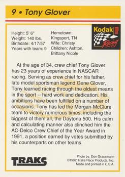 1992 Traks Kodak Ernie Irvan #9 Tony Glover Back