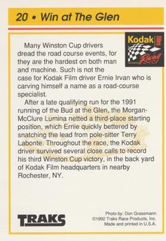 1992 Traks Kodak Ernie Irvan #20 Win at The Glen Back