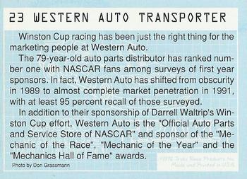 1992 Traks Racing Machines #23 Western Auto Transporter Back