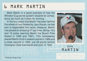 1992 Traks Racing Machines #6 Mark Martin's car Back