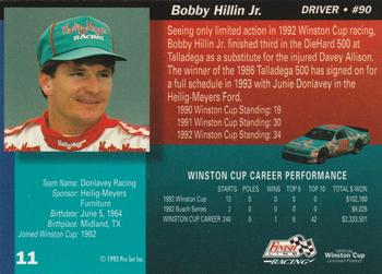 1993 Finish Line - Silver Series '93 #11 Bobby Hillin Jr. Back
