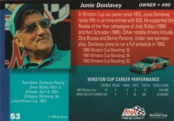1993 Finish Line - Silver Series '93 #53 Junie Donlavey Back